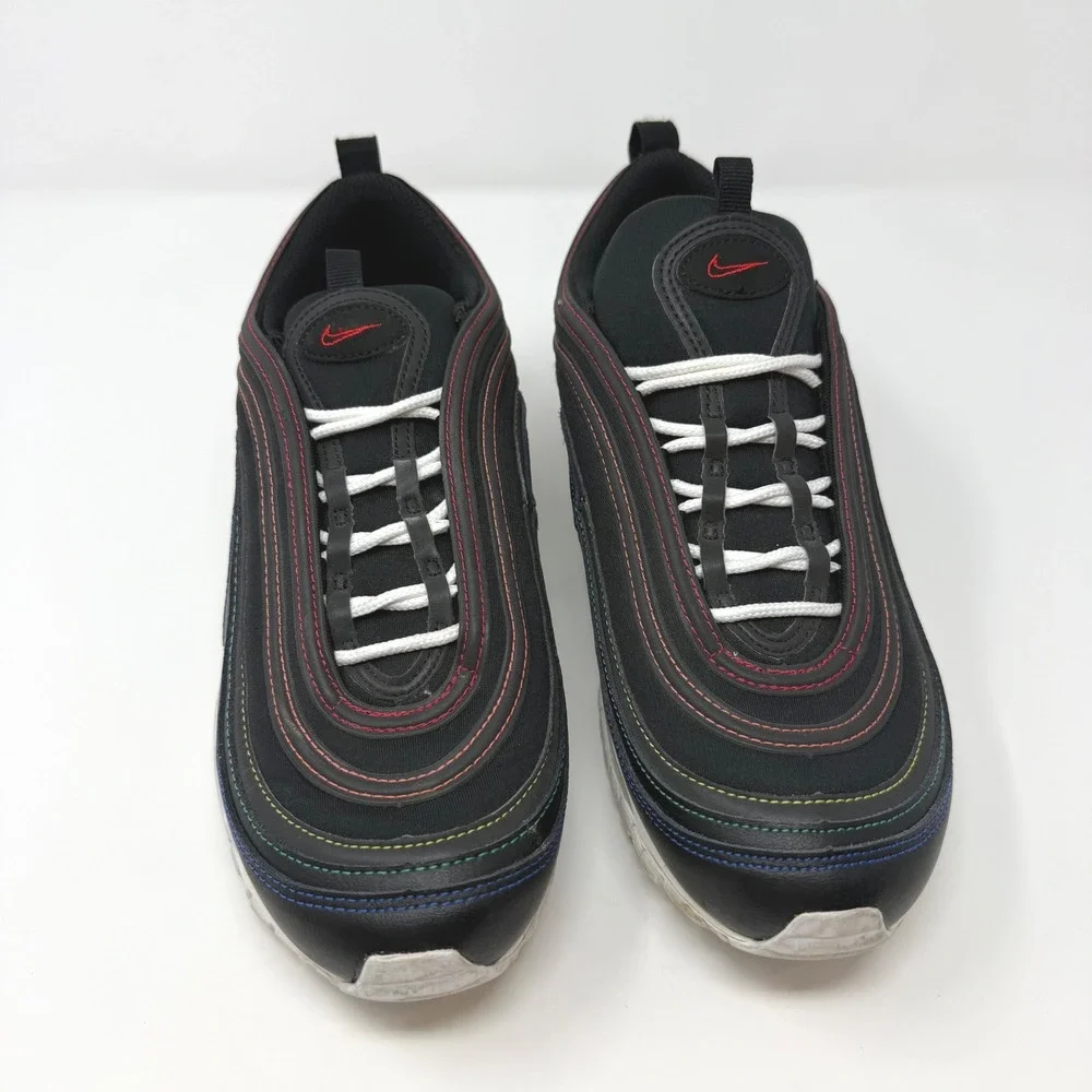 Nike Air Max 97‎ Black Rainbow Multi Color Stitching DJ5999-001 Womens Size 9.5